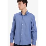 DeFacto Regular Fit Polo Yaka Keten Yazlık Uzun Kollu Gömlek, XS, E1729AX25SP, Mavi-BE783, Erkek