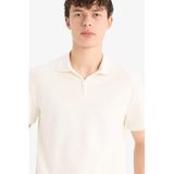 DeFacto Regular Fit Polo Yaka Kısa Kollu Dokulu Tişört, XL, E4027AX25SP, Ekru-ER223, Erkek