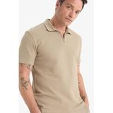 DeFacto Regular Fit Polo Yaka Kısa Kollu Dokulu Tişört, XL, E801GY109059, Bej-BG769, Erkek