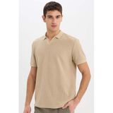 DeFacto Regular Fit Polo Yaka Kısa Kollu Tişört, L, E1215AX25SM, Bej-BG764, Erkek