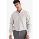 DeFacto Regular Fit Polo Yaka Krinkıl Uzun Kollu Gömlek, L, G5334AX25WN, Gri-GR184, Erkek