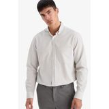 DeFacto Regular Fit Polo Yaka Krinkıl Uzun Kollu Gömlek, S, G5334AX25WN, Gri-GR184, Erkek