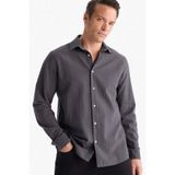 DeFacto Regular Fit Polo Yaka Pamuklu Uzun Kollu Gömlek, S, E7741AX25AU, Antrasit-AR9, Erkek