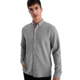 DeFacto Regular Fit Polo Yaka Penye Uzun Kollu Gömlek, L, F9049AX26SP, Gri-GR210, Erkek