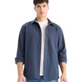 DeFacto Regular Fit Polo Yaka Penye Uzun Kollu Gömlek, S, E9023AX25WN, Lacivert-NV86, Erkek