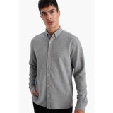 DeFacto Regular Fit Polo Yaka Penye Uzun Kollu Gömlek, S, F9049AX26SP, Gri-GR210, Erkek