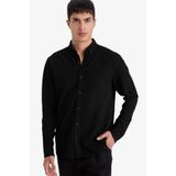DeFacto Regular Fit Polo Yaka Penye Uzun Kollu Gömlek, S, F9049AX26SP, Siyah-BK81, Erkek
