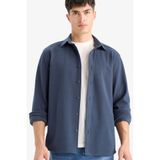 DeFacto Regular Fit Polo Yaka Penye Uzun Kollu Gömlek, XL, E9023AX25WN, Lacivert-NV86, Erkek