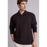 DeFacto Regular Fit Polo Yaka Pike Sweatshirt, M, H3316AX26SP, Kahve-BN337, erkek