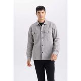 DeFacto Regular Fit Polo Yaka Süet Ceket, M, D3379AX25SP, Gri-GR308, Erkek