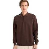 DeFacto Regular Fit Polo Yaka Sweatshirt, L, F2254AX25WN, Kahve-BN192, erkek