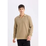 DeFacto Regular Fit Polo Yaka Sweatshirt, M, D7448AX25SP, Haki-KH185, erkek