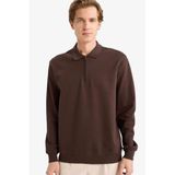 DeFacto Regular Fit Polo Yaka Sweatshirt, M, F2254AX25WN, Kahve-BN192, erkek