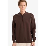 DeFacto Regular Fit Polo Yaka Sweatshirt, S, F2254AX25WN, Kahve-BN192, erkek