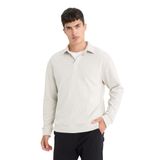 DeFacto Regular Fit Polo Yaka Yarım Fermuarlı Fitilli Kadife Sweatshirt, M, E9410AX25AU, Bej-BG672, erkek