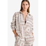 DeFacto Regular Fit Şal Desenli Plaj Gömleği, L, F8334AX25HS, Kahve-BN166, Kadın