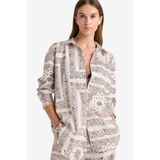 DeFacto Regular Fit Şal Desenli Plaj Gömleği, XL, F8334AX25HS, Kahve-BN166, Kadın