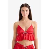 DeFacto Regular Fit Saten Pijama Üstü, S, G1175AX25WN, Kırmızı-RD79, Kadın