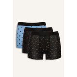 DeFacto Regular Fit Sebze Baskılı 3'lü Boxer, L, G9379AX26SP, Siyah-BK81, erkek