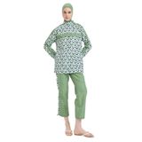 DeFacto Regular Fit Su İtici 3'lü Desenli Burkini Tesettür Mayo Takım, S, E7996AX25HSGN680-218052, Yeşil, Kadın
