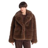 DeFacto Regular Fit Suni Kürk Mont, M, Regular Fit Suni Kürk, Kahve-BN530, Kadın