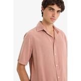 DeFacto Regular Fit Tencel Kısa Kollu Gömlek, S, E2530AX25SM, Bordo-BR496, Erkek