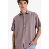DeFacto Regular Fit Tencel Kısa Kollu Gömlek, S, E2530AX25SM, Gri-GR304, Erkek