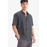 DeFacto Regular Fit Tencel Kısa Kollu Gömlek, XS, E2530AX25SM, Antrasit-AR104, Erkek