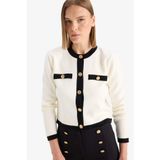 Defacto Regular Fit Triko Hırka, Xl, C1482AX25AU, Ekru, Kadın