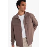 DeFacto Regular Fit Twill Uzun Kollu Gömlek, XS, E7689AX25AU, Kahve-BN571, Erkek