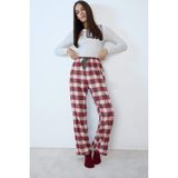 DeFacto Regular Fit Uzun Boy Flanel Kareli Pijama Altı Bordo, XL, F3673AX25WN, Bordo-BR196, kadın