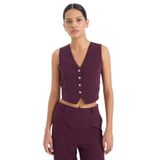 DeFacto Regular Fit V Yaka Blazer Yelek, 40, Regular Fit V Yaka Blazer Yelek, Bordo-BR238, Kadın