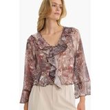 DeFacto Regular Fit V Yaka Desenli Önden Bağlamalı Volanlı Şifon Uzun Kollu Bluz G0263AX25AU - XS - Siyah-BK81