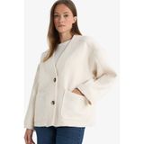 DeFacto Regular Fit V Yaka Düğmeli Dokuma Tesettür Ceket, L/XL, G2521AX25AU, Ekru-ER37, Kadın