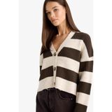 DeFacto Regular Fit V Yaka Hırka, S, A2416AX25WN, Kahve-BN540, Kadın