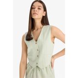 DeFacto Regular Fit V Yaka Keten Karışımlı Blazer Yelek, 34, Regular Fit V Yaka Keten Karışımlı Blazer Yelek, Mint, Kadın