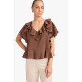 Defacto Regular Fit V Yaka Modal Kısa Kollu Bluz F8319ax25aubn167 Kahve