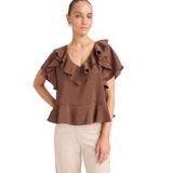 DeFacto Regular Fit V Yaka Modal Kısa Kollu Bluz, L, F8319AX25AU, Kahve-BN167, Kadın