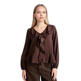 DeFacto Regular Fit V Yaka Modal Uzun Kollu Bluz Kahve, XS, G1971AX26SP, Kahve-BN267, Kadın