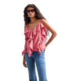 DeFacto Regular Fit V Yaka Modal Volanlı İnce Askılı Bluz, S, F8153AX25AU, Bordo-BR243, Kadın