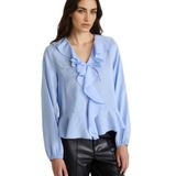 DeFacto Regular Fit V Yaka Modal Volanlı Uzun Kollu Bluz, M, G1971AX25WN, Mavi-BE305, Kadın