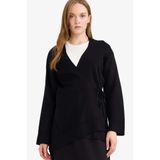 DeFacto Regular Fit V Yaka Triko Hırka, 2XL, G3747AX25WN, Siyah-BK81, Kadın