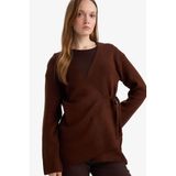 DeFacto Regular Fit V Yaka Triko Hırka, L, G3747AX25WN, Kahve-BN320, Kadın