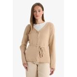 DeFacto Regular Fit V Yaka Triko Hırka, S, G3047AX25AU, Ekru-ER37, Kadın