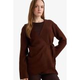 DeFacto Regular Fit V Yaka Triko Hırka, S, G3747AX25WN, Kahve-BN320, Kadın
