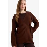 DeFacto Regular Fit V Yaka Triko Hırka, XL, G3747AX25WN, Kahve-BN320, Kadın