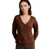 DeFacto Regular Fit V Yaka Triko Hırka, XL, H6379AX26SP, Kahve-BN305, Kadın