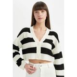 DeFacto Regular Fit V Yaka Triko Hırka, XL, Z8539AZ24AU, Ekru-ER105, Kadın