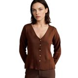 DeFacto Regular Fit V Yaka Triko Hırka, XS, H6379AX26SP, Kahve-BN305, Kadın