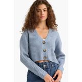 DeFacto Regular Fit V Yaka Triko Hırka, XS, R1389AZ25WN, Mavi-BE373, Kadın